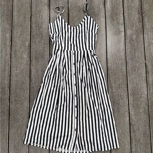 Velvet Heart black and white vertical stripe spaghetti strap sun dress S
